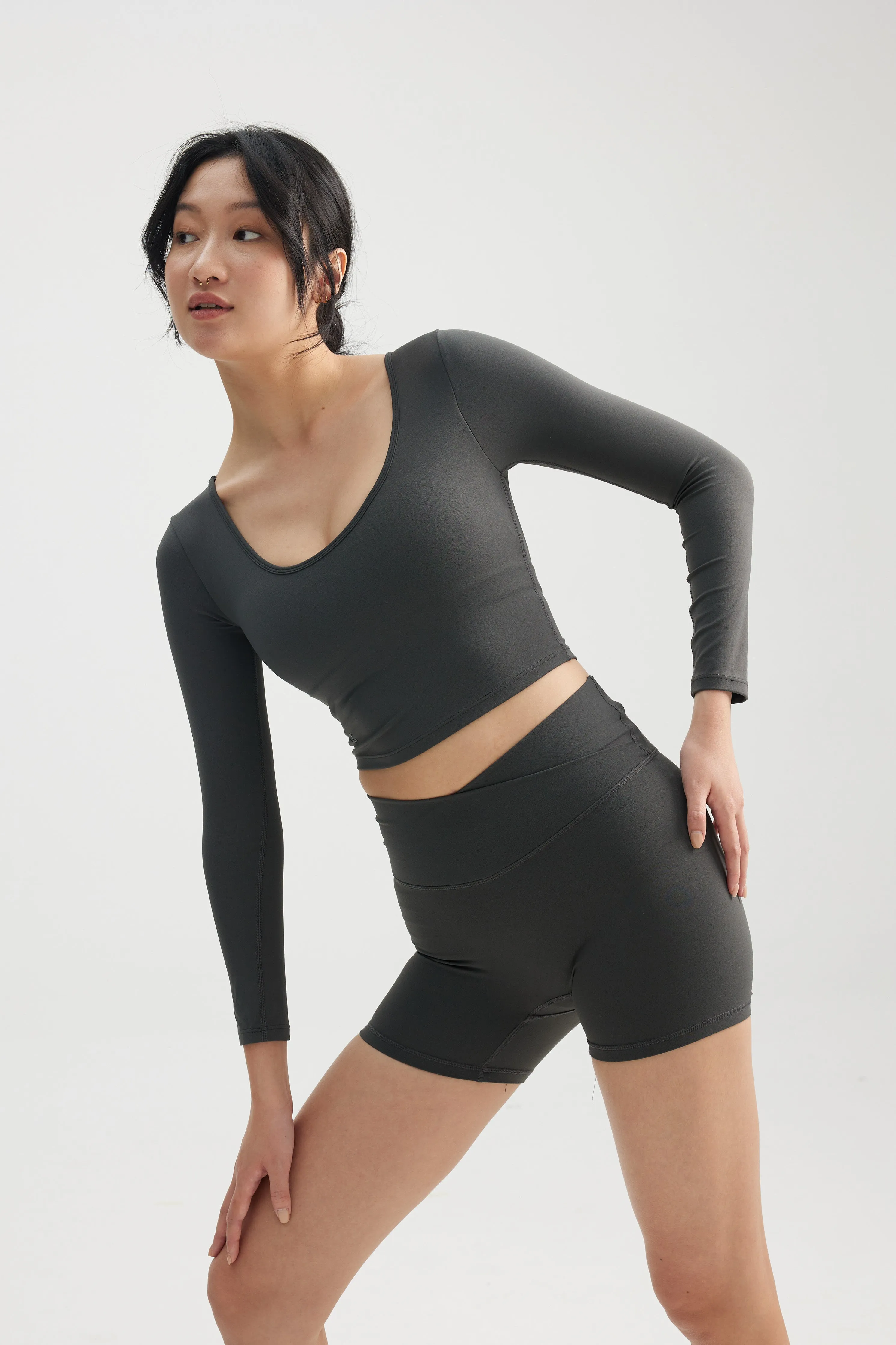 Reversible Long Sleeve Crop in Truffle