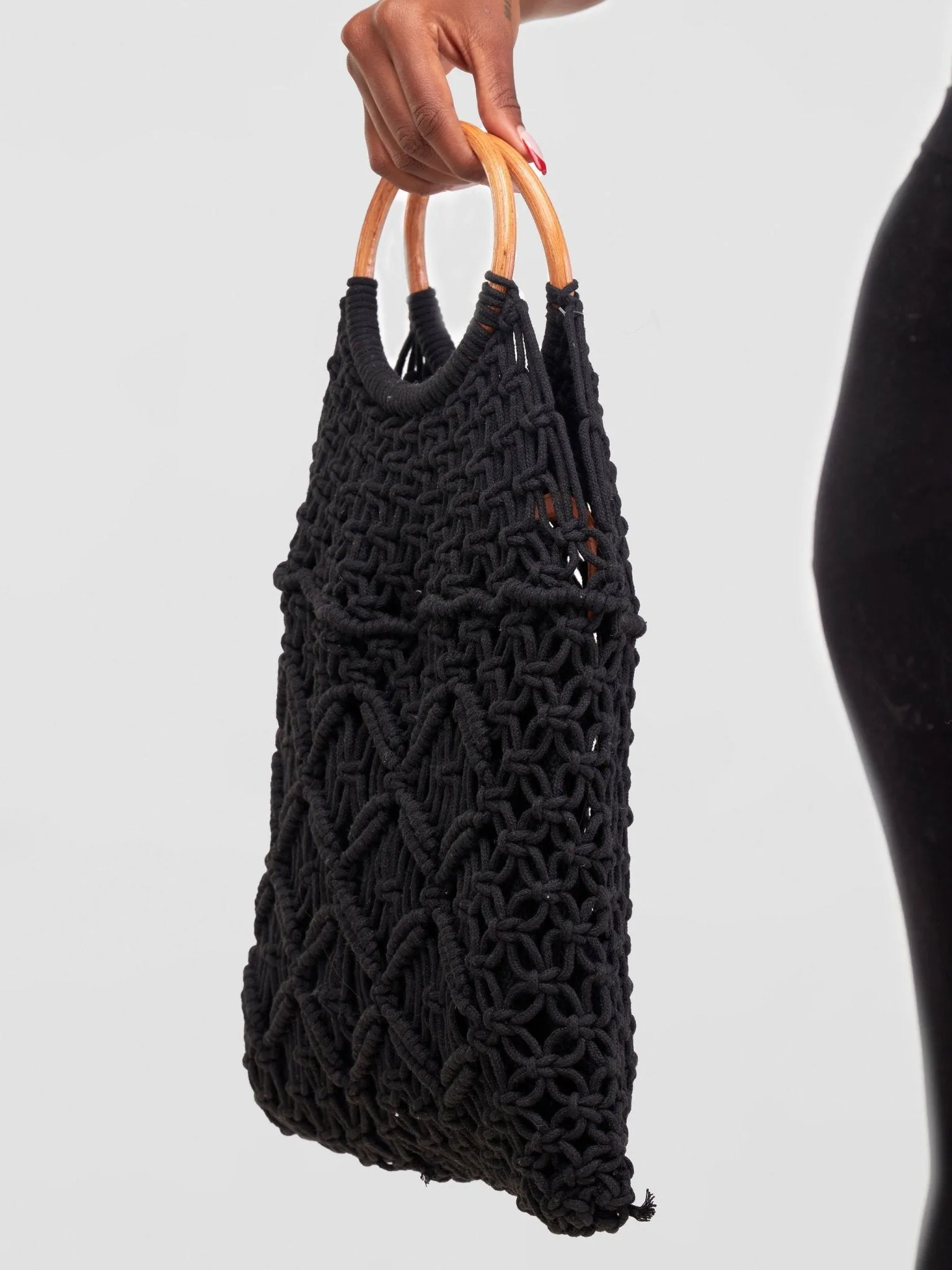 Sayuri Knitted Basket Boho Tote - Black