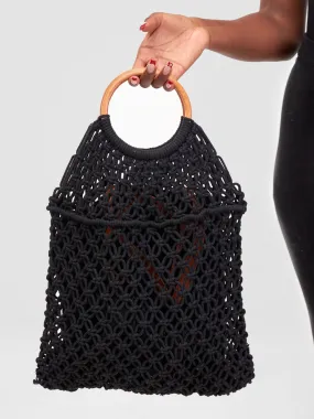 Sayuri Knitted Basket Boho Tote - Black