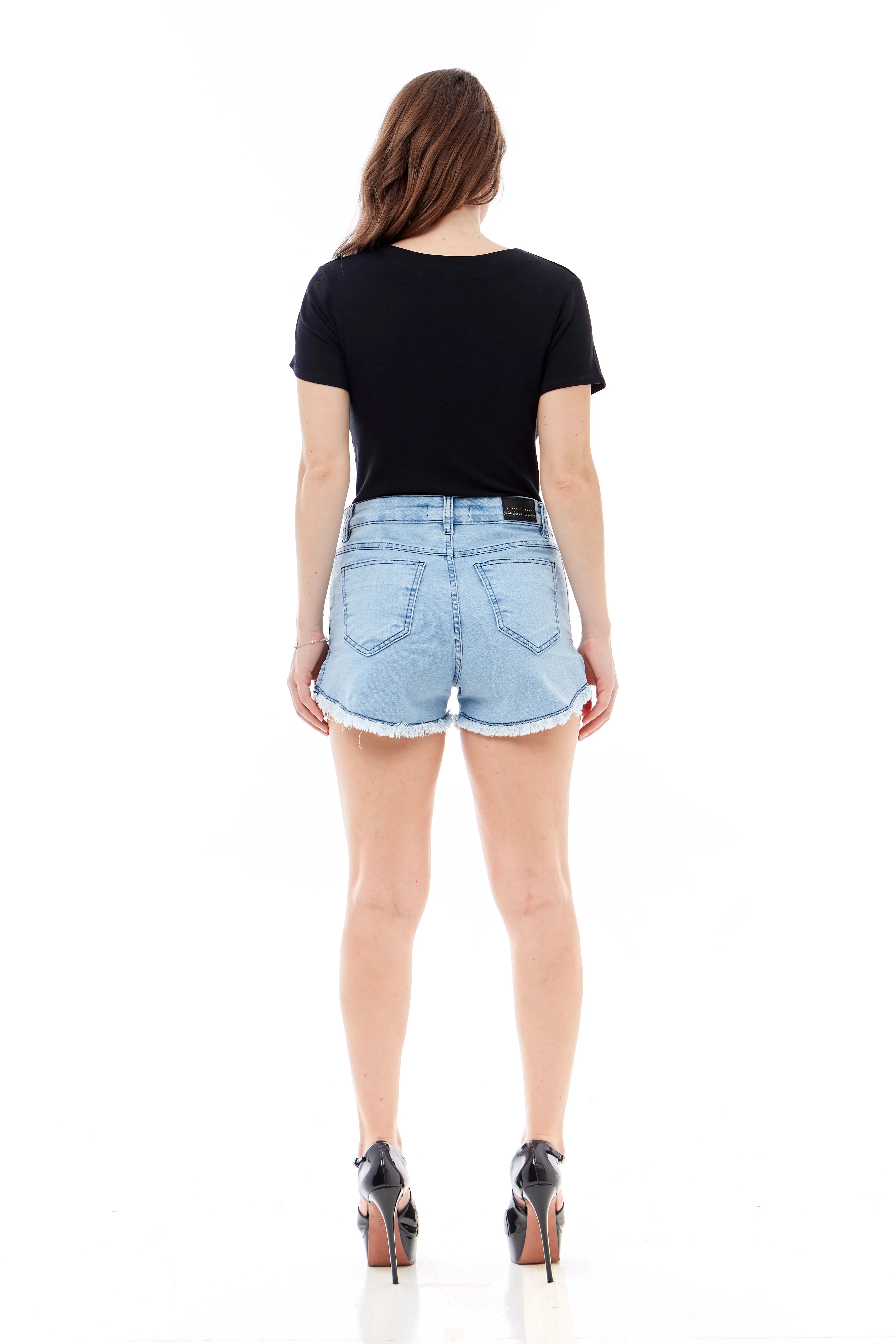 Short jeans feminino curto com fenda lateral