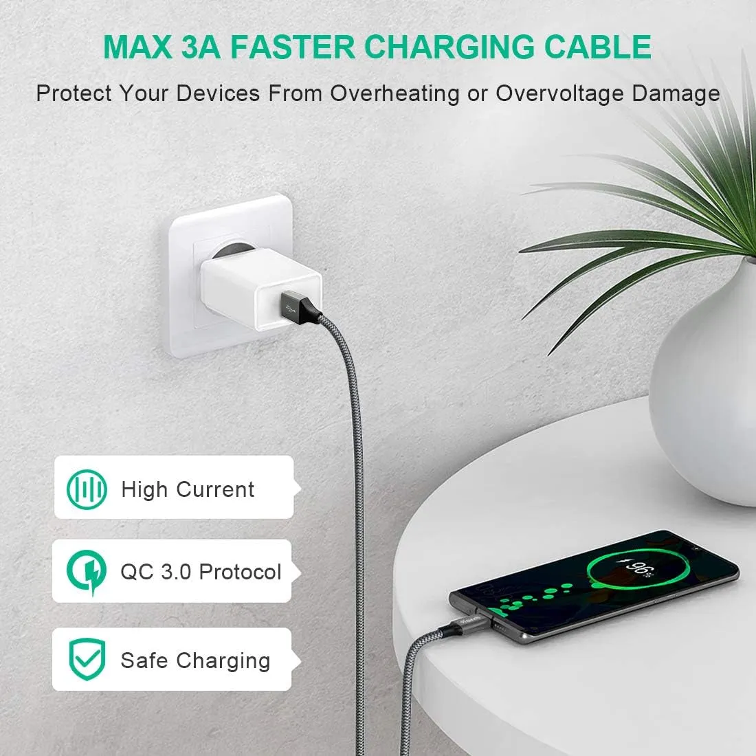 Spring 2-Pack 3Ft USB C Cable 3A Fast Charge, USB a to Type C Charger