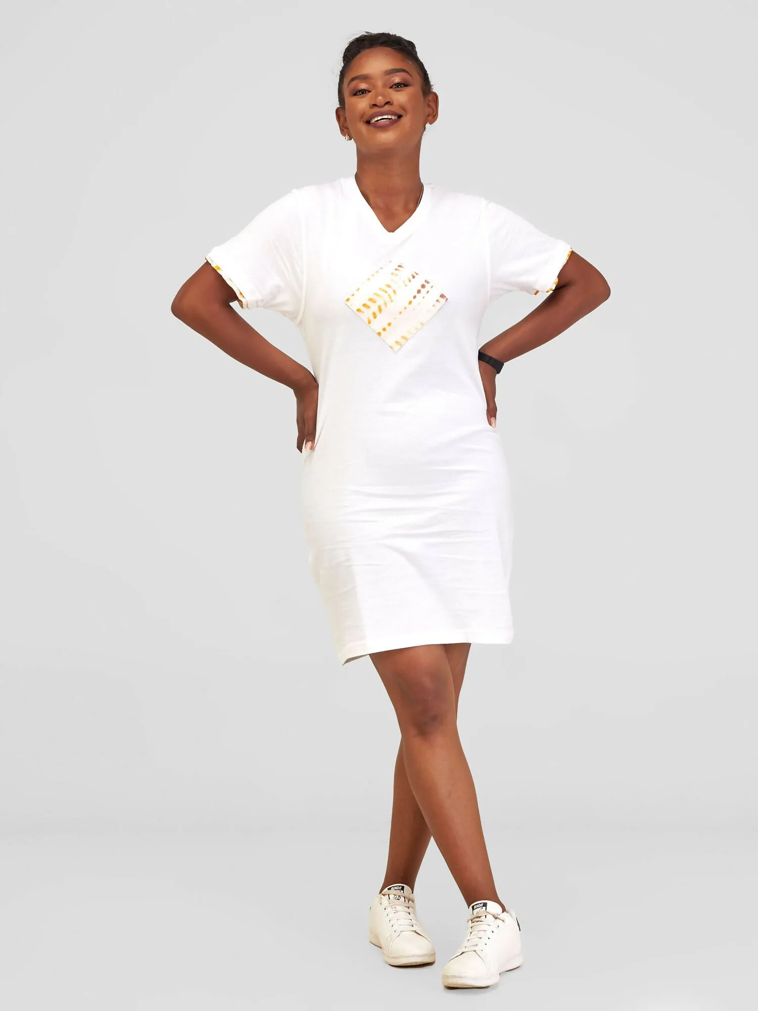 Vazi Afriq Cotton Jersey Patched Dress - White