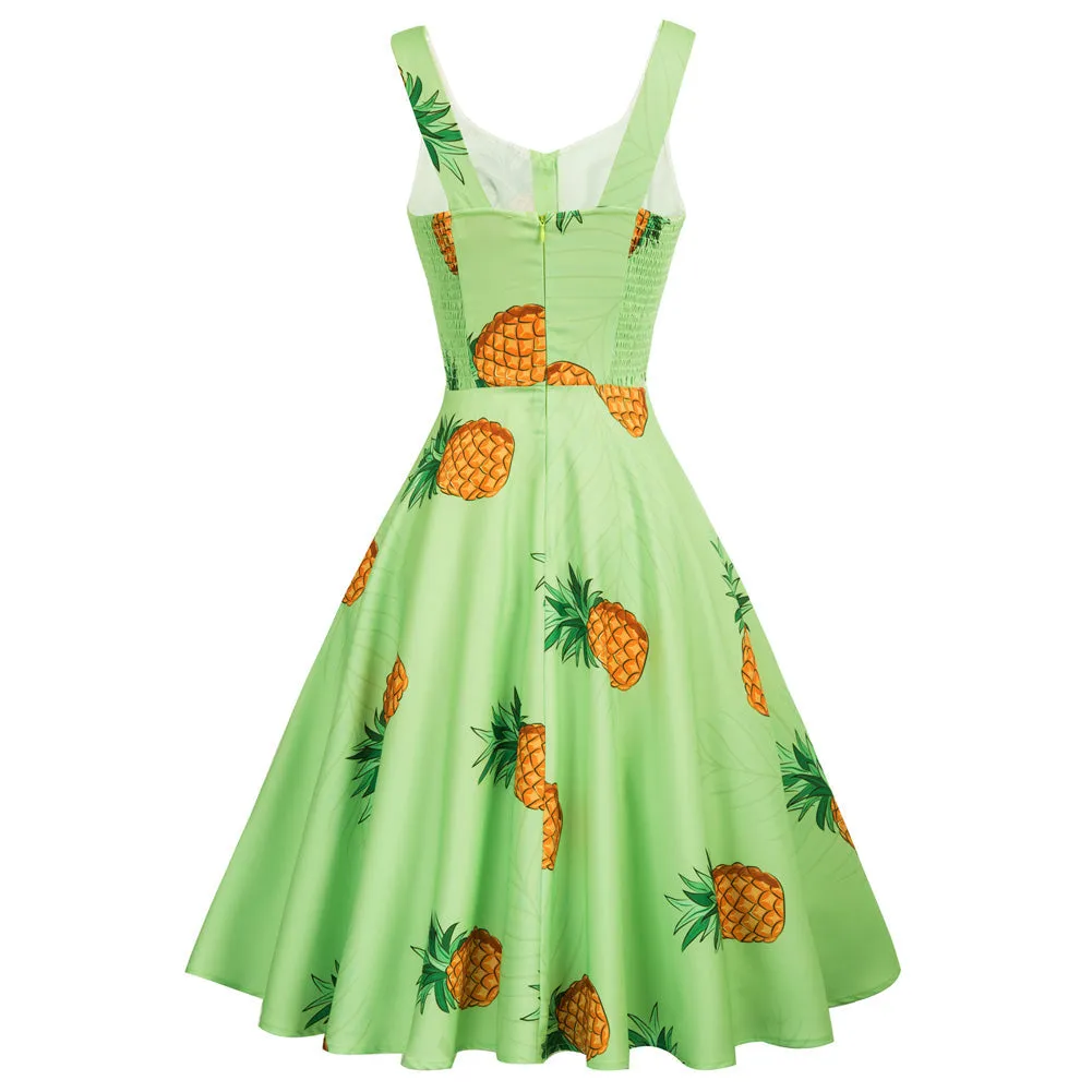 Vintage Fans Look of 1950s Vintage Sleeveless Fruit Pattern A-Line Dress