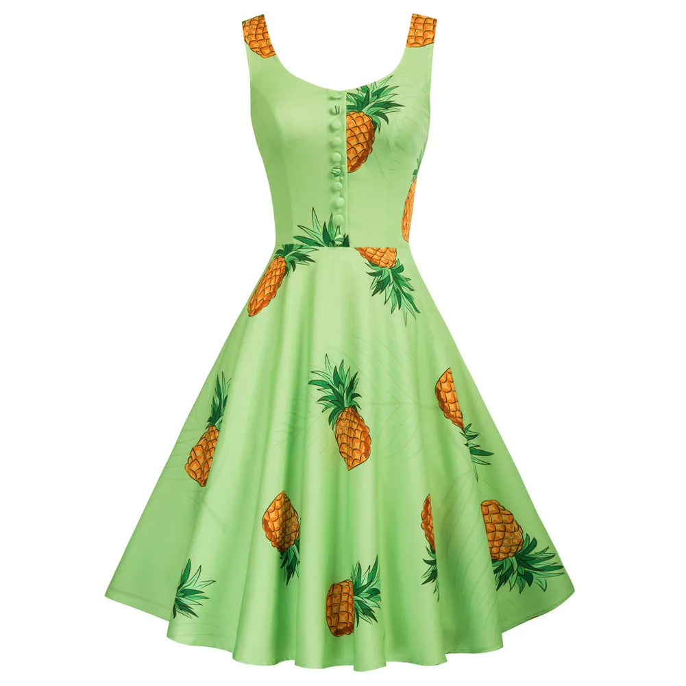 Vintage Fans Look of 1950s Vintage Sleeveless Fruit Pattern A-Line Dress