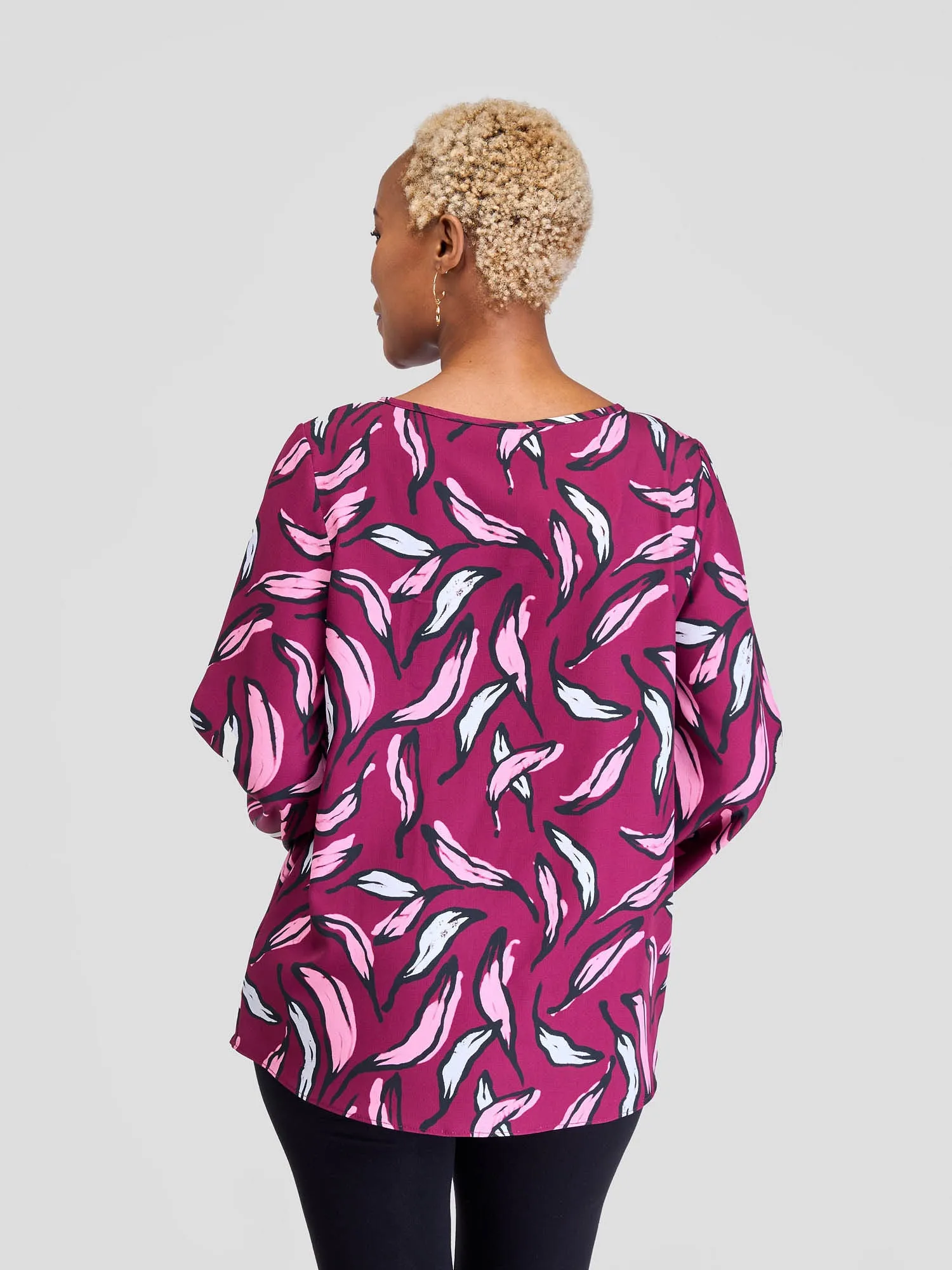 Vivo Sia Bishop Sleeve Top - Burgundy / Peach Molo Print