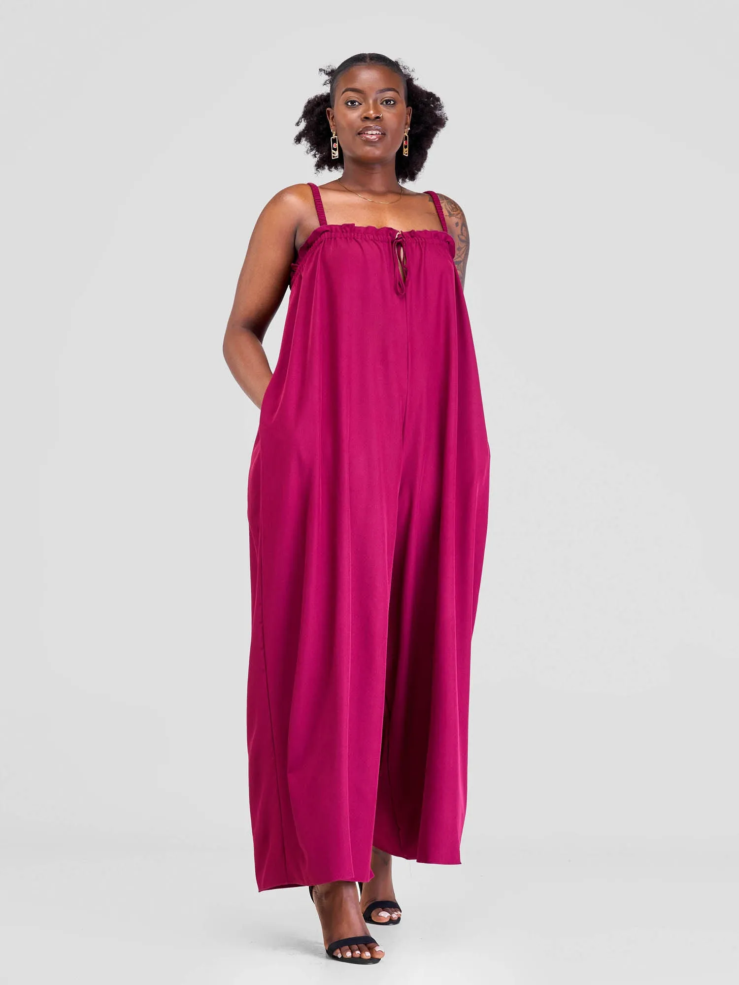 Vivo Situ Ruffle Neck Jumpsuit - Maroon